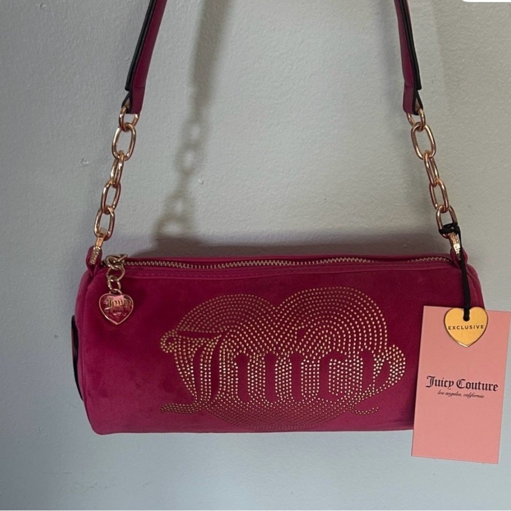 Juicy Couture Magenta Rhinestone Logo Chain Shoulder Bag